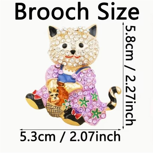 Betsey Johnson Lavender Crystal Cat Brooch Gold Tone - Picture 2 of 2